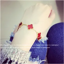 Superior Gifts plated 18k gold 925 Sterling Silver Four Leaf Clover Bracelet Headdress Female Plate Real Pearl Shell Agate