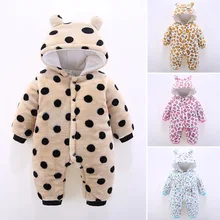 

Newborn Baby Rompers Hooded Polka Dot Down Snowsuit 2018 Winter Warm Girls Clothing Coral Fleece Boy Clothes Infant Jumpsuits