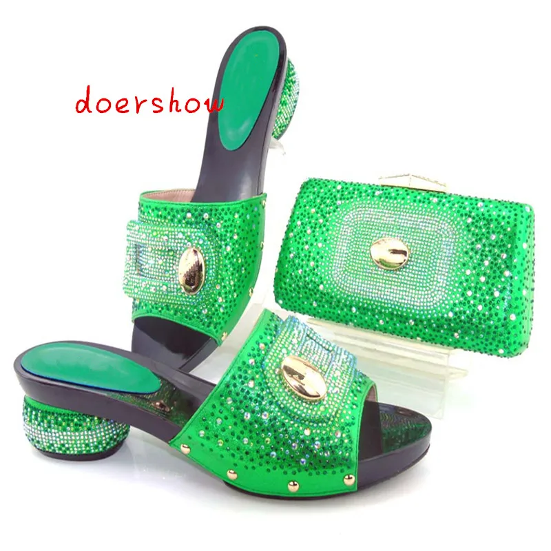 

doershow Green Free Shipping Elegant African Woman Pumps Matching Bag Latest Italian Shoes And Bag Set On Sale. TYS1-9