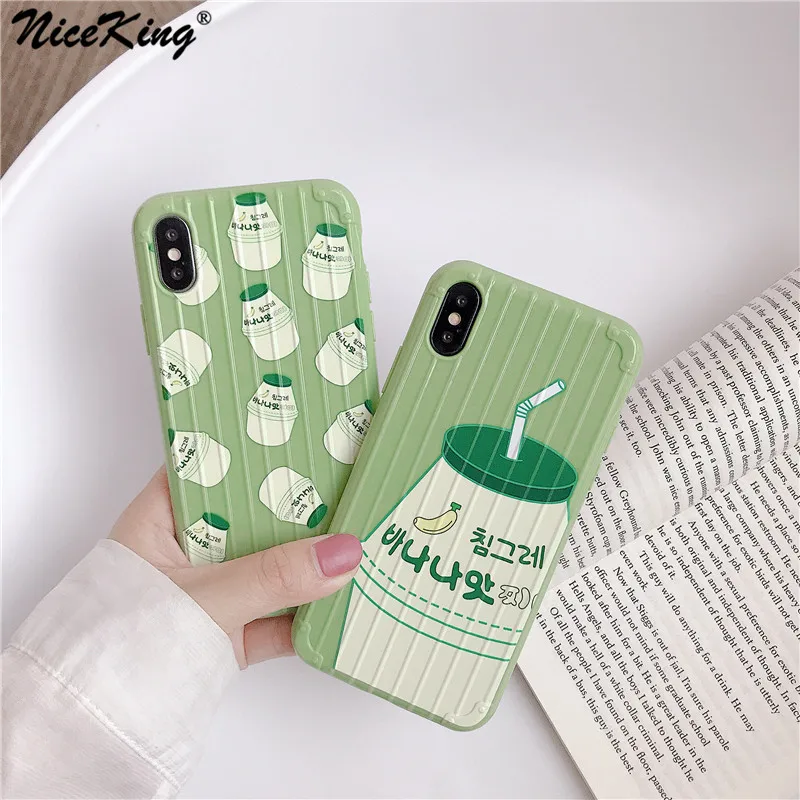 

INS Korea Fruit Milk Luggage Phone Case For iPhone 7 Case iPhone X XS MAX XR 6 S 8 Plus Trunk Suitcase Case Soft Cover