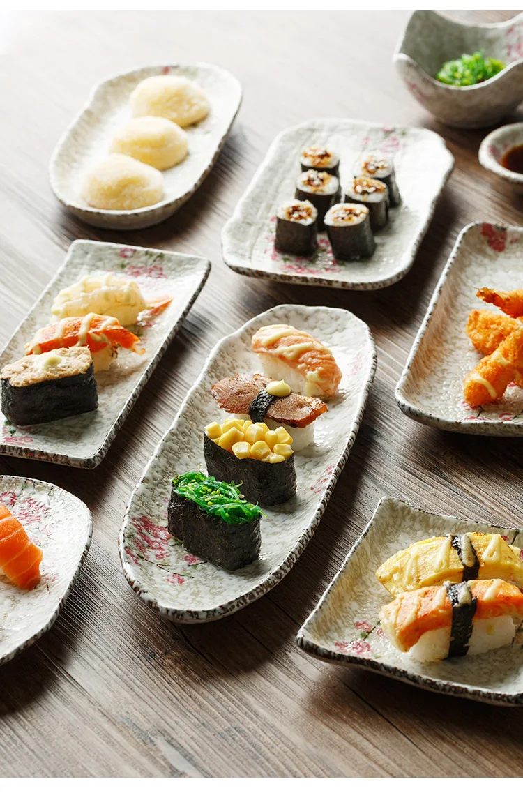 Керамические тарелки расписанные вручную с цветочным принтом японский стиль суши фарфоровые столовые приборы прямоугольник круглый контейнер для еды столовая посуда