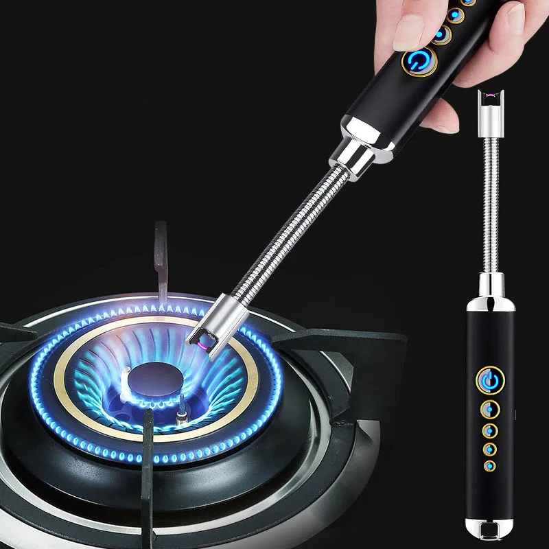 New USB Charging Arc Pulse Kitchen BBQ Igniter LED Power Display Safety Bend Igniter Cigarette Windproof Lighter