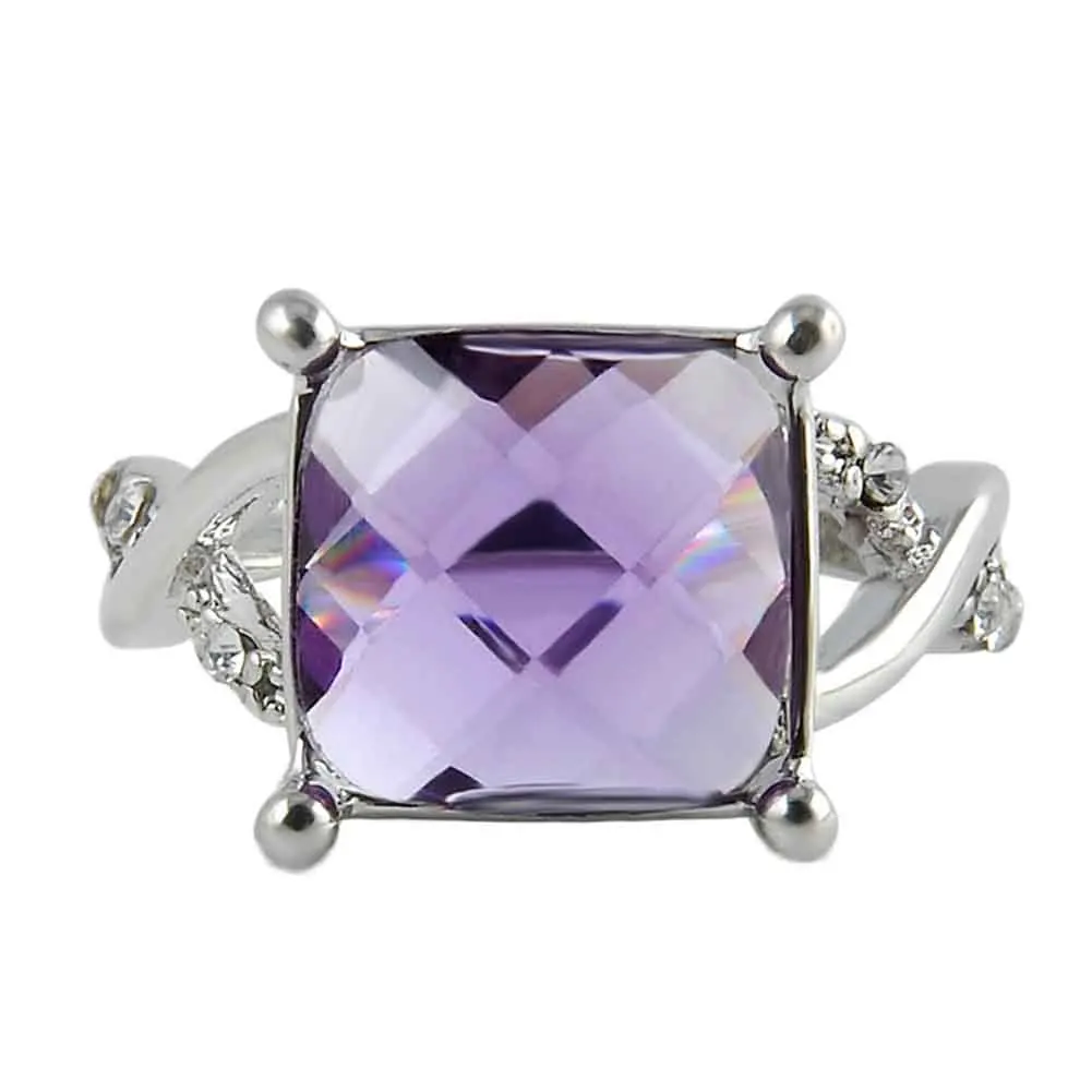 

2018 Rings For Women Engagement Big Square Red/ Purple Crystal Stone Zircon Ring Women Wedding Bridal