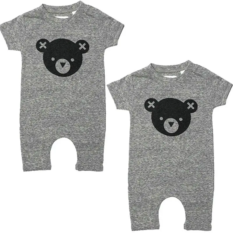 Cute Baby Boys Girls Clothing Summer Short Sleeve Bear Gray rompers Cute  baby clothes boys 0-12M Playsuits