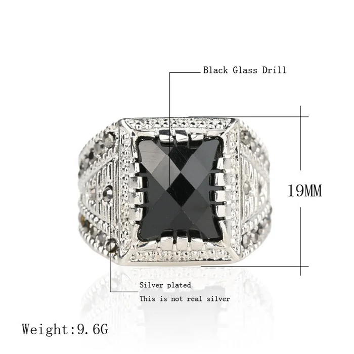 YHAMNI, классическое, винтажное, мужское кольцо, настоящее, посеребренное, черный камень, кристалл, обручальные кольца для мужчин, кольцо, Размер 7, 8, 9, 10, YH416