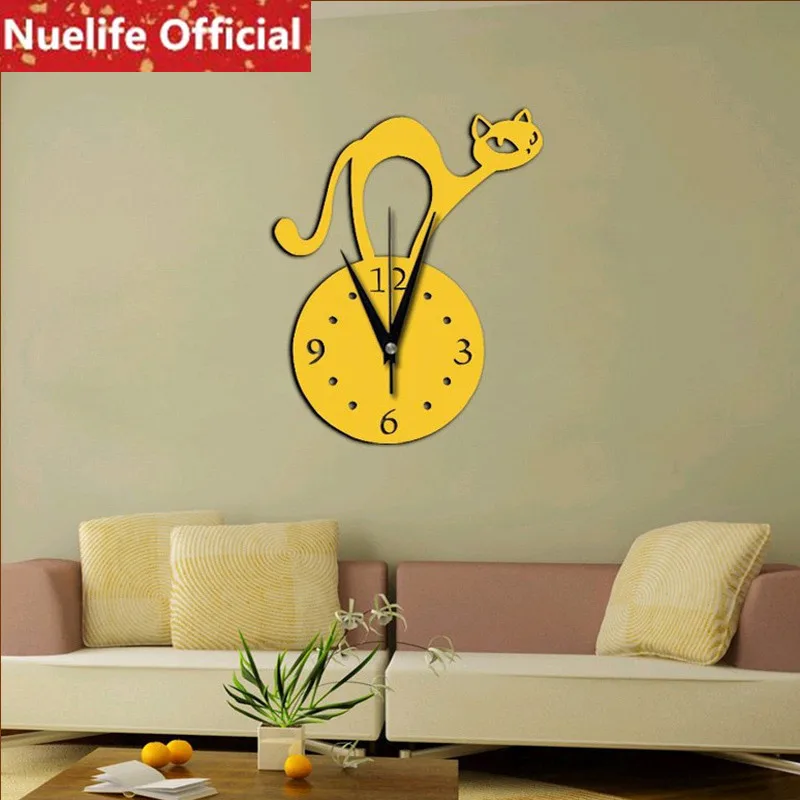 الإبداعية القط الاكريليك مرآة ساعة ملصقات أطفال غرفة المعيشة غرفة نوم مكتب التلفزيون أريكة خلفية الزخرفية ساعة ملصقات N4