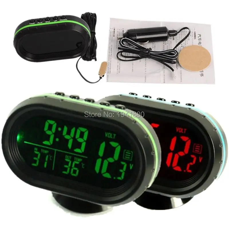 

DOXINGYE Car Auto 12V Black Screen Car Digital Green LED Monitor Thermometer Voltmeter Alarm Clock