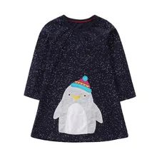 Прыжки метров Новые платья с длинными рукавами для девочек одежда милые животные аппликация хлопок принцесса Хэллоуин дети девушки платья