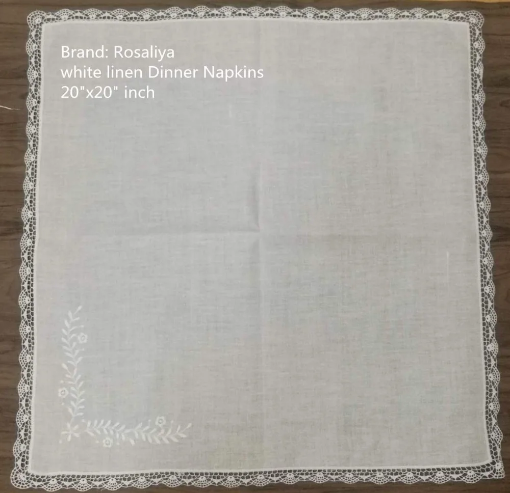 

Set of 50 Fashion Handkerchiefs Hanky White Linen Table Napkin Dinner Napkins with Lace Edges Hankies Luch & Tea Napkins 20-inch