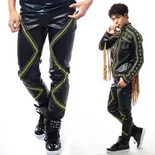 Сценические Мужские штаны кожаные брюки мужские брюки для пения, танцев Рок Мода pantalon homme уличная Звезда Стиль Новинка