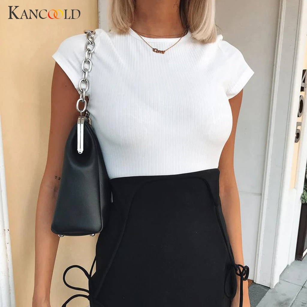 

KANCOOLD top T-shirt Womens Casual Solid Short Sleeve Short O-Neck Tee T-shirt sexy Fashion new top femme 2019FEB22