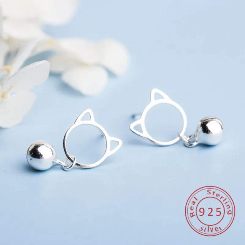 WIN-B 100% Серебро 925 пробы Серьги модные милые миниатюрные симметрии кот серьги подарок для Для женщин девочек pendientes mujer moda