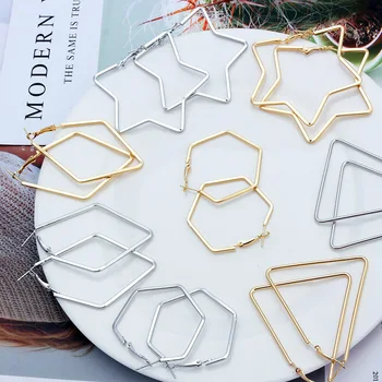

Geometric Hollow Five-pointed Star Earrings Female Temperament Personality Simple Hoop Earrings For Women Jewelry Stud Ear