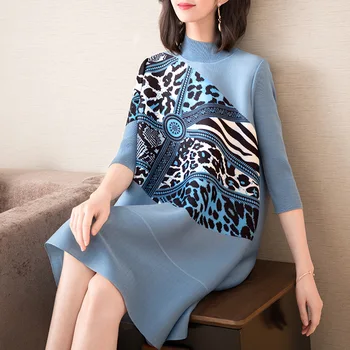 

Women Fashion Loose Casual Dress New Fashion Summer New High-end Elegant Printed Leopard Half Sleeve Knee-length Dress XL-01