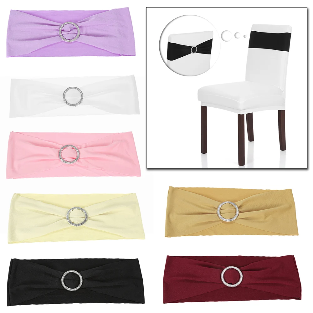 

50PCS Stretch Chair Cover Wedding Party Decoration Elastic Spandex Chair Cover 7 Colors Bows Chair Bands With Buckle Slider