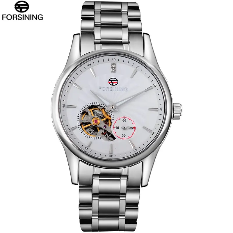 

FORSINING Men Top Brand Watch Luxury Automatic Mechanical Wristwatches Skeleton Design Unique Second Hands Fine Rhinestone Clock
