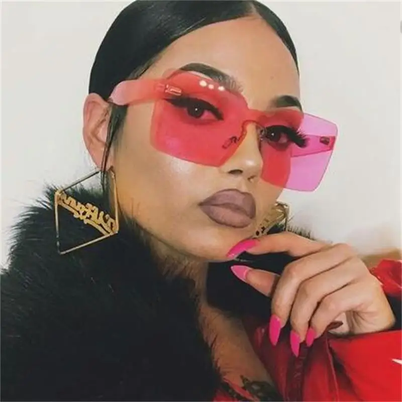

Plastic Rimless Pink Sunglasses Women Vintage Shades Big Square Sun Glasses For Men 2019 New Oversizd Sunglasses Lunette Femme
