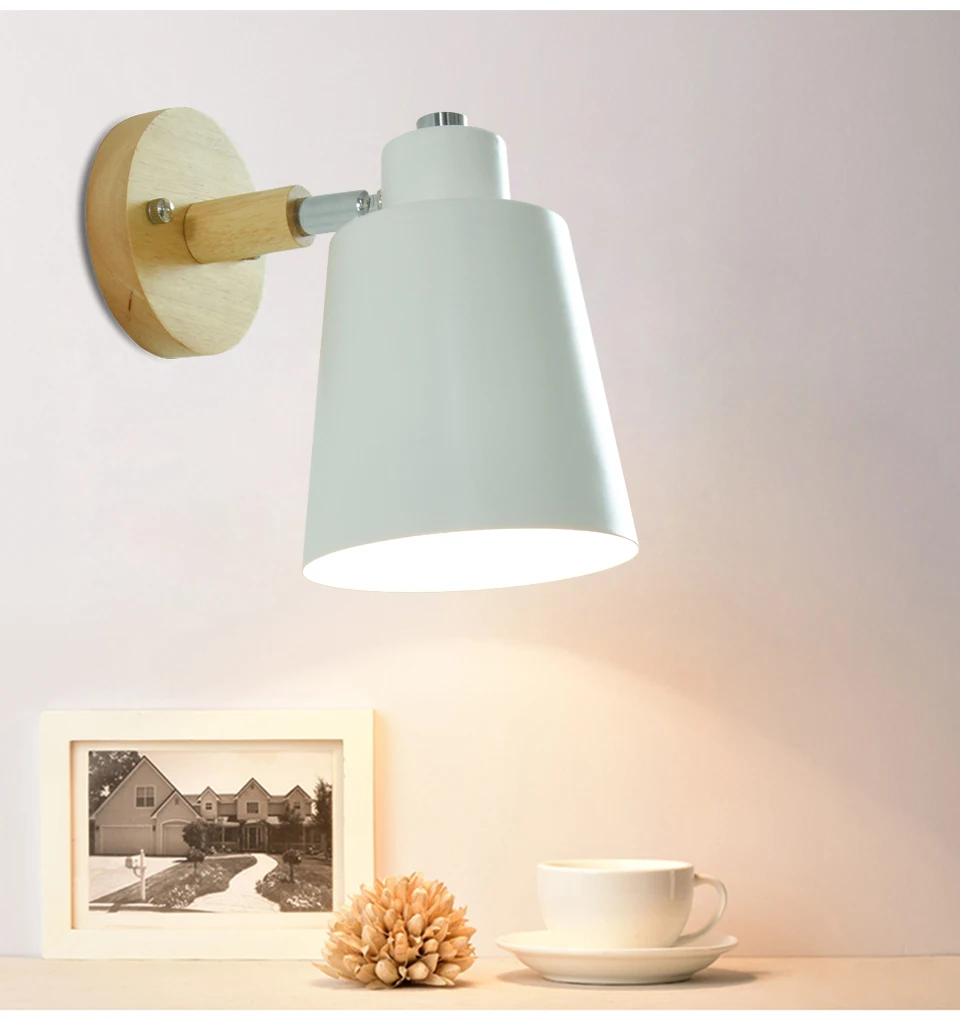Современный деревянный настенный светильник s прикроватный настенный светильник E27 с выключателем на молнии бра скандинавский настенный светильник для спальни 5 цветов 85-285 в
