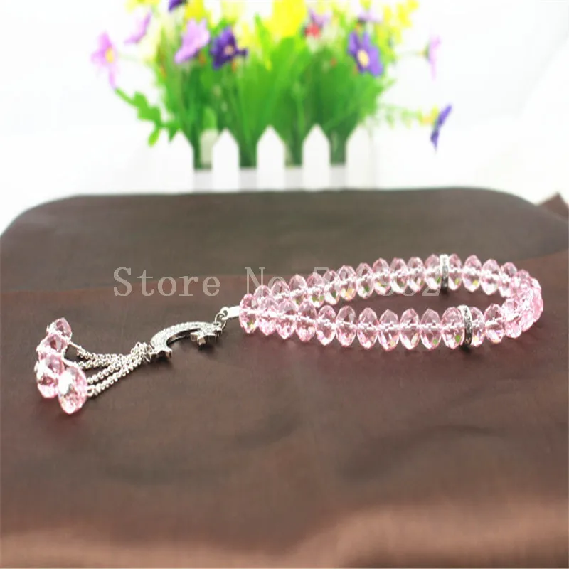 

Free Shipping pink color togther Prayer Beads 80mm 5pcs / Lot Crystal muslim prayer bead
