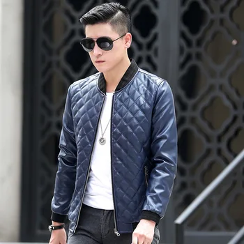 

COHO 2020 men plus cotton padded leather Slim-fit tide youth collar locomotive PU leather jacket