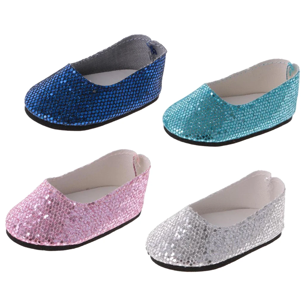 Pack of 4 Pairs Adorable Sequins Flat Shoes for 14''   Wellie Wisher Dolls Dress Up ACCS