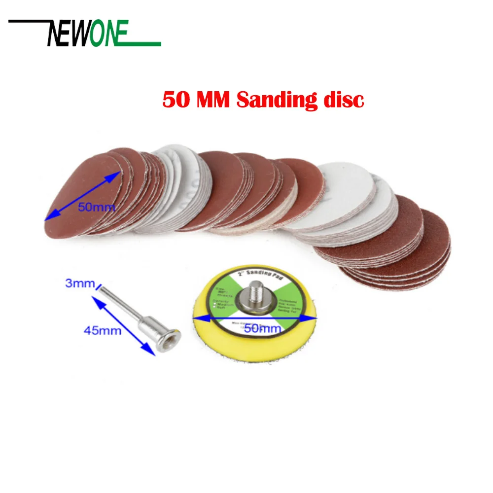 

60 pcs 2'' 50mm Sandpaper Disc 100/240/600/800/1000/2000 Grits + 50mm Loop Sanding Pad with 45x3mm Shank Mayitr