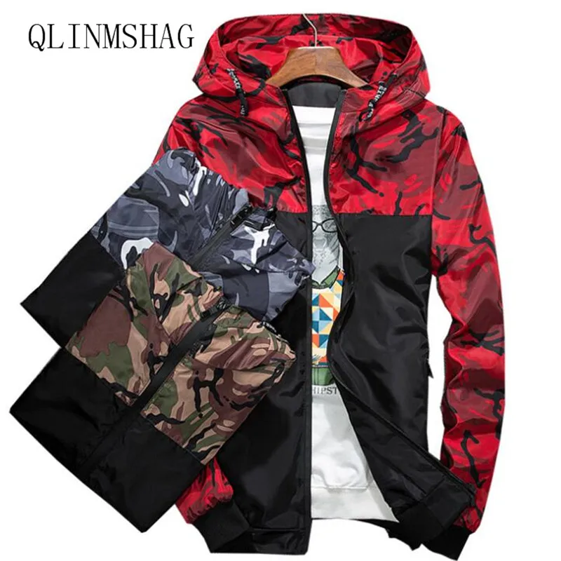 

QLINMSHAG 2019 Spring Autumn Men's Jackets Camouflage Military Hooded Coats Casual Zipper Male Windbreaker Men Brand Clothing