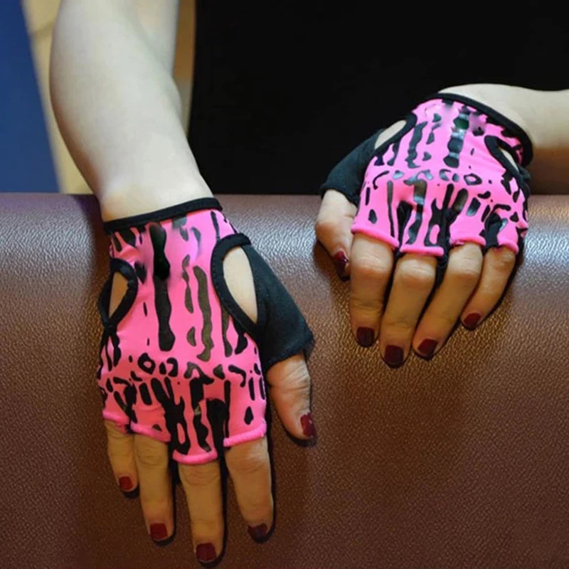 Super Brand Gym Body Building Fitness Gloves Women Pink Leopard Print Dumbebell Weight lifting Crossfit Gloves Cycling Bike luva