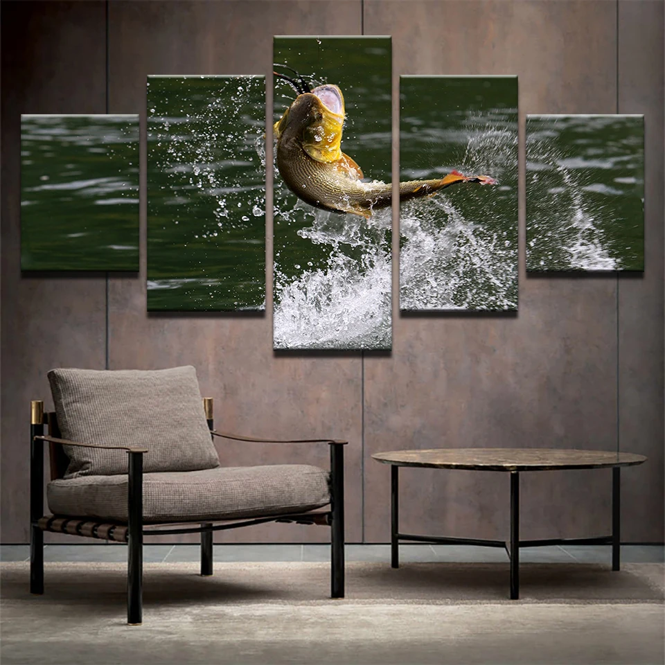 Abstract Wall Art Large Poster Home Decoration Modular Cuadros Canvas 5 Panel Animal Fish Framework Paintings Modern Pictures | Дом и сад