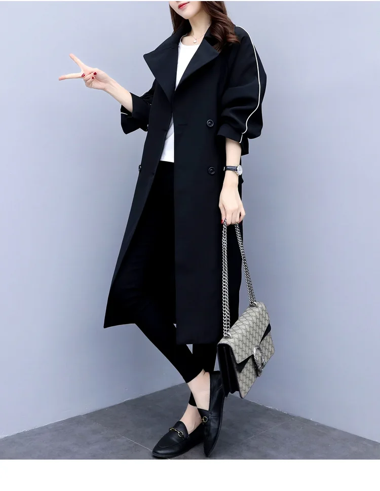 Trench Coat for Women Streetwear Double Breasted Turn-down Collar Spring/Autumn Coat Women's Overcoat with Pocket