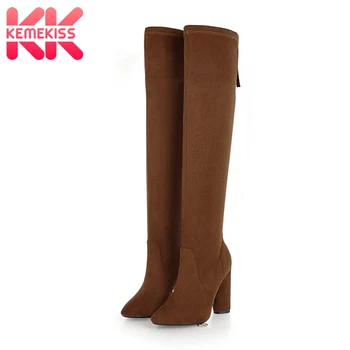

KemeKiss 2020 New Fashion Women Boots Ladies Winter Warm Over The Knee Boots Zipper Thick High Heels Shoes Women Size 33-46