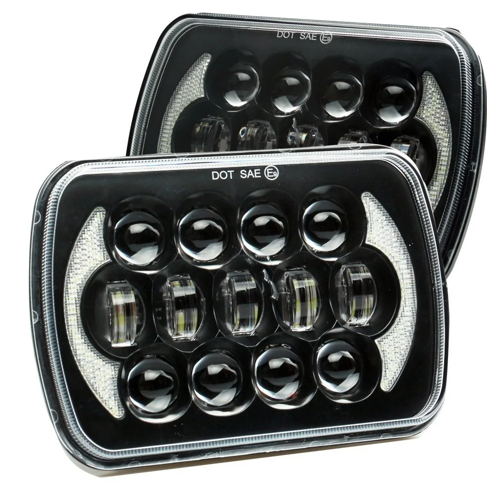 Pair 5X7 inch h4 LED Replacement for Sealed Beam with DRL 7x6 inch headlamp for Jeep Cherokee XJ 1984-2001 (15)