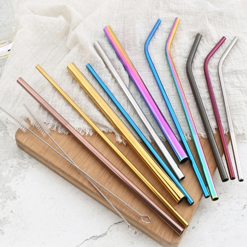 50pcs/lot Free shipping Reusable Drinking Straw Silver Gold colorful Stainless Steel Straw