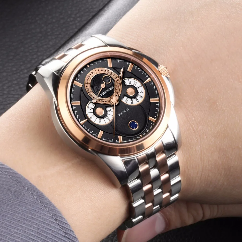 Мужские кварцевые часы с календарём цвета розового золота|watch men|watch withwatch with calendar |