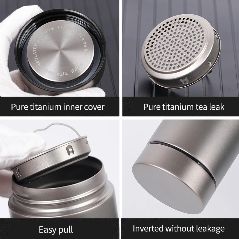 Tiartisan exterior de titanio de aislamiento termo con té Filtro de doble pared de beber hervidor de agua 400 ml Ta8401Ti