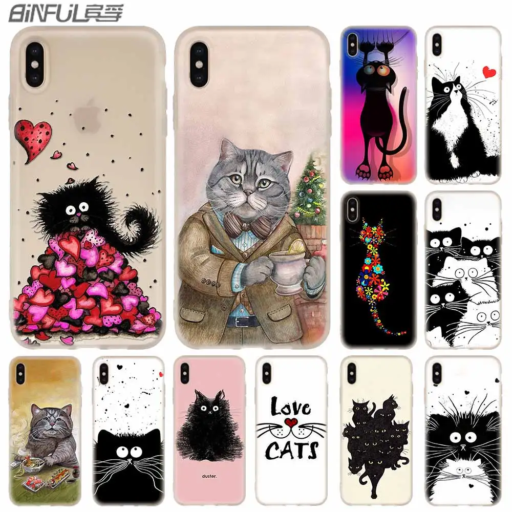 

Cases Silicone soft Cover for iPhone 11 Pro X XS Max XR 6 6S 7 8 Plus 5 4S SE Fluffy cat