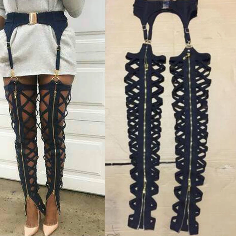 

2019 New summer sexy fashion rayon Double zipper hollow out good quality Bandage pants Bodycon vestidos occasion party bodysuit