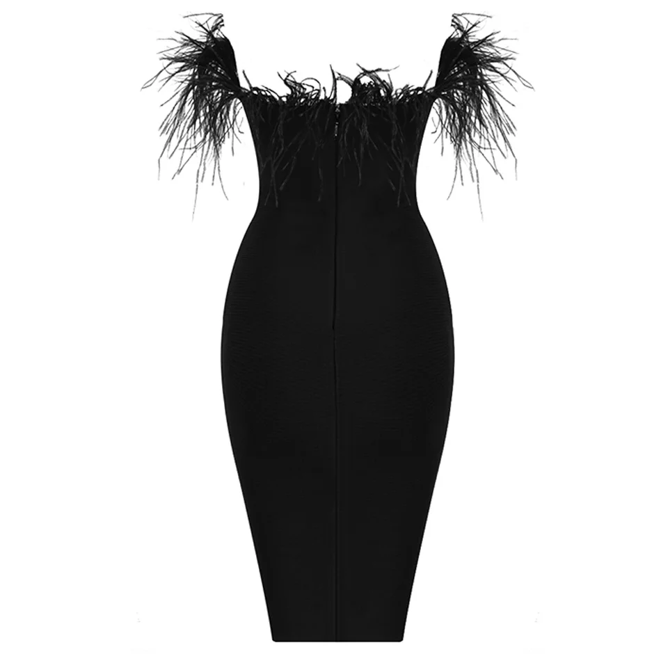 Шикарное черное Бандажное платье Эльзы Hosk с перьями без бретелек с открытыми плечами без рукавов с боковыми разрезами сексуальное мини-платье для вечерние