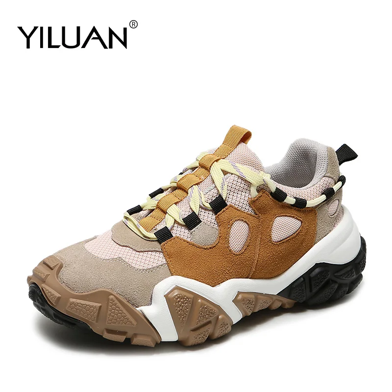 

Yiluan Brand Retro Daddy shoes women 2019 autumn new thick bottom Sneakers leather casual shoes woman flat sports Mixed Colors