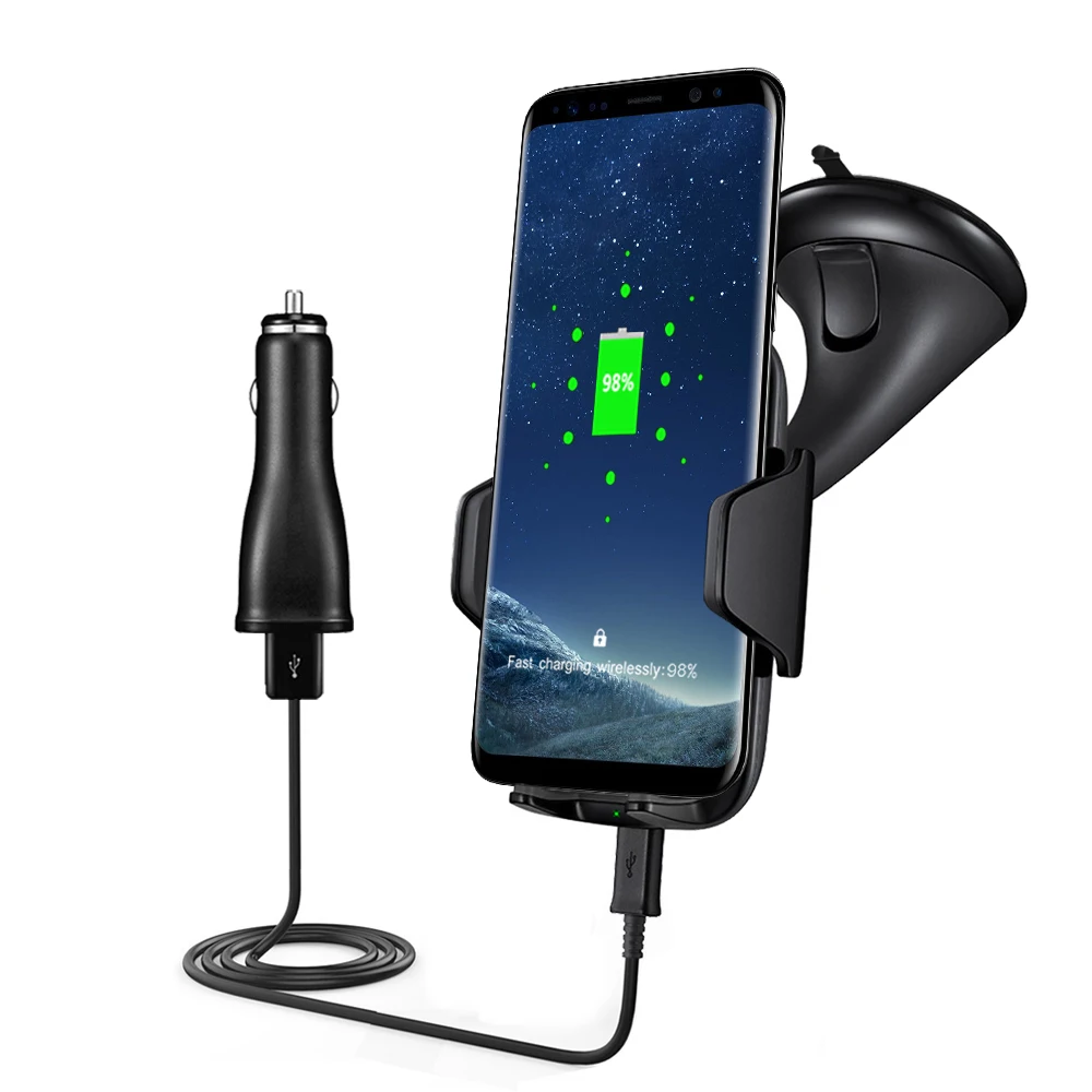 

Qi Car Wireless Fast Charger Pad Bracket Suction Cup Bracket with Charging Adapter For iPhone Xs X for Samsung S9 S8 Smartphone