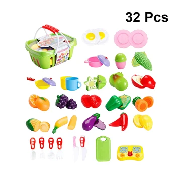 

32PC Kids Cut Fruit Toys Set Playing Cuttable Mini Vegetables House Play Food Set