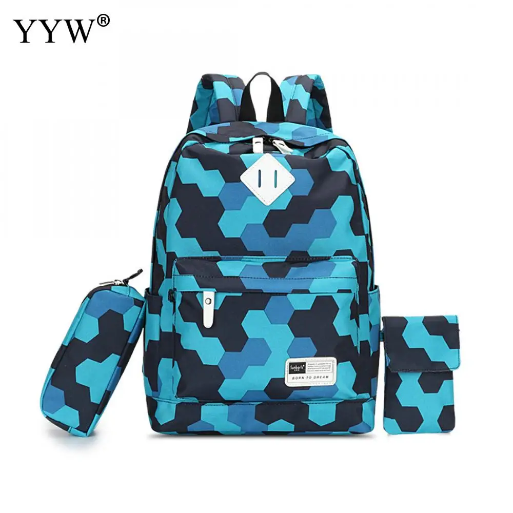 

Hexagon pattern 3PCS/Set Unisex Backpack Set Large Capacity Backpack Female School Backpacks for Children Lady's Clutch Bags