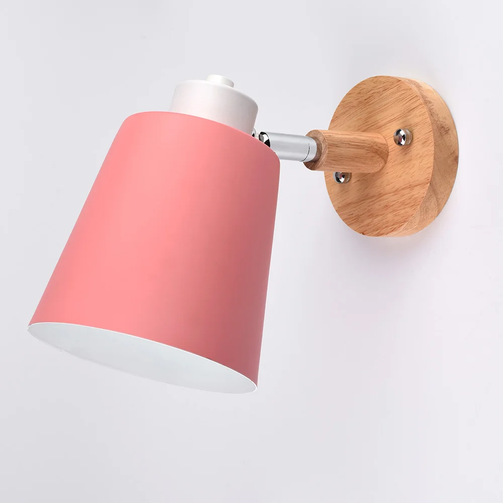 Деревянный настенный светильник s прикроватный настенный светильник Настенный светильник современный настенный светильник для спальни скандинавский макарун 6 цветов E27 светильник - Цвет абажура: Pink