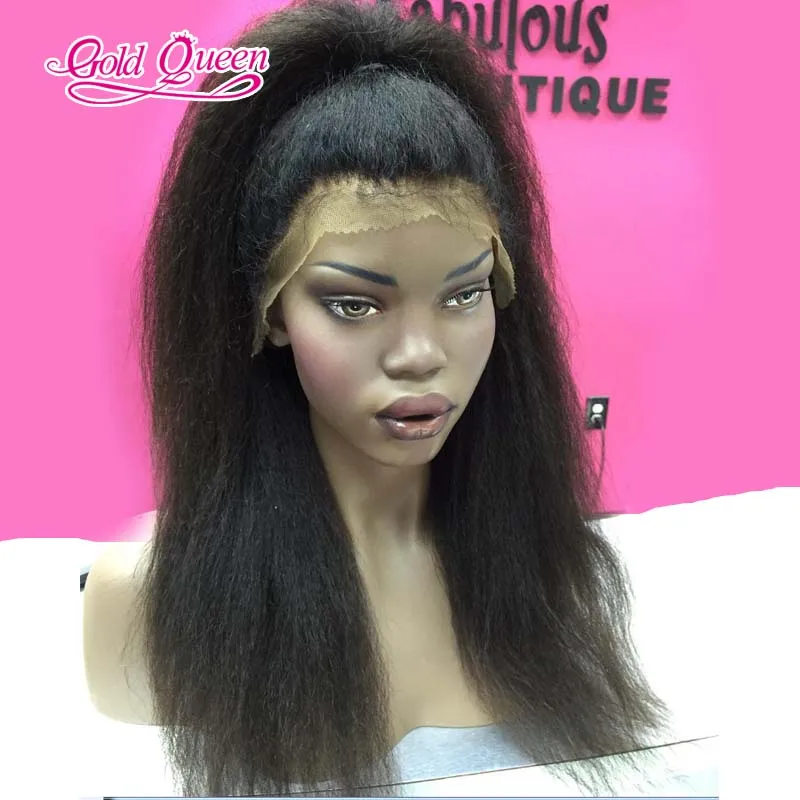 gold queen kinky yaki straight full lace wig human hair yaky straight