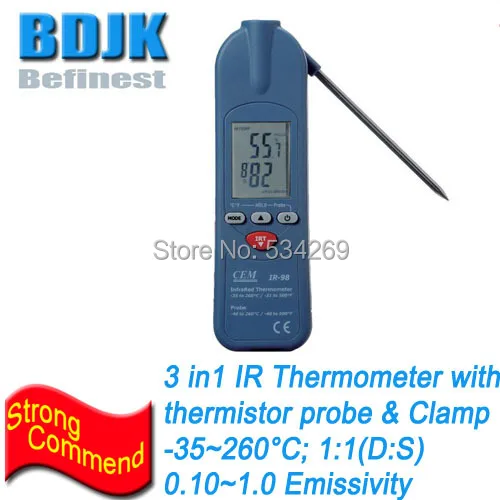 

3 In 1 InfraRed Thermometers with thermistor probe & Clamp