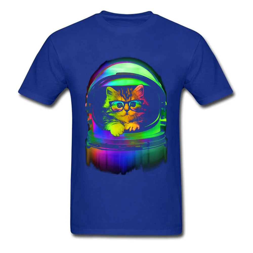Tops Shirts Cool kitten on the helmet T Shirts Summer Fall Funky Summer Short Sleeve 100% Cotton Crew Neck Men's T Shirts Summer Cool kitten on the helmet blue