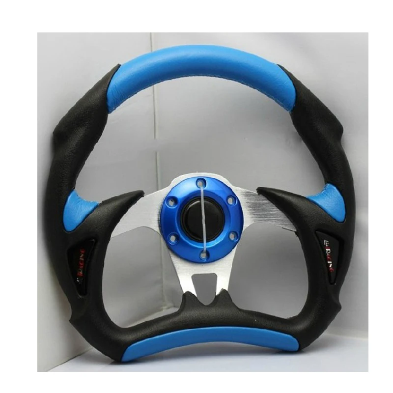 New Hsanzeo 330MM PVC Drifting Sport Racing Steering Wheel Horn Button Aluminum Frame Color Blue