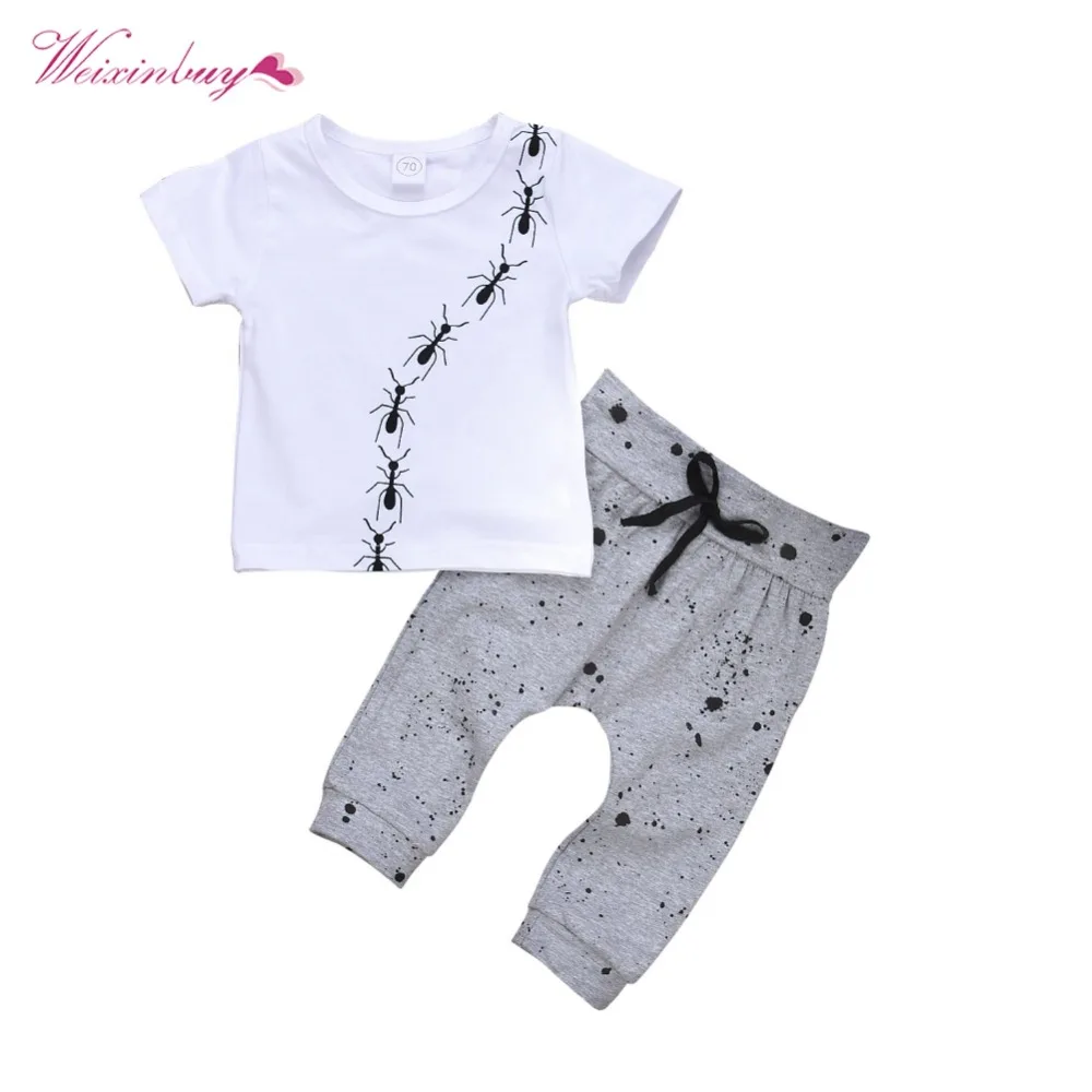 

Newborn Baby Boy Clothes Summer Short Sleeve Cotton T-shirt Tops +Geometric Pant Outfit Toddler 3D Ant Print Kids Clothing Set