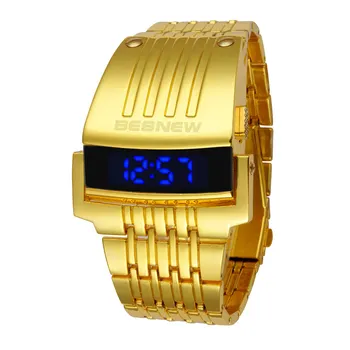 

Top Brand Luxury Gold Iron Watch Digital Men Electronic Watches Golden Stainless Steel LED Men's Wristwatch Big Dial Reloj New