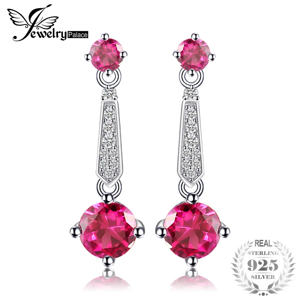 JewelryPalace Round 3ct Created Ruby Drop Earrings Genuine 925 Sterling